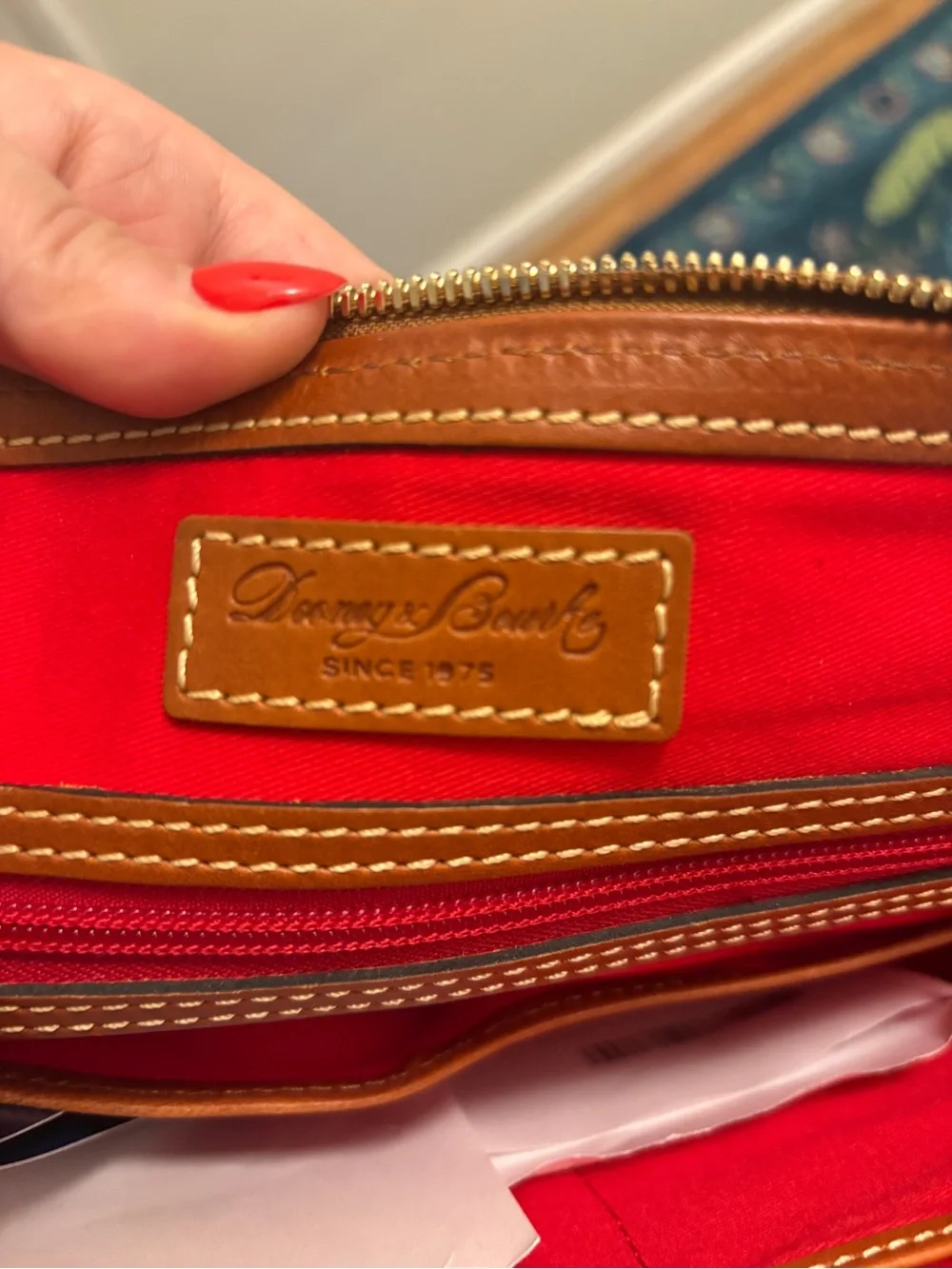 Dooney & Bourke Navy with Tan Trim Pebble Leather Satchel